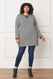 Plus Size Striped V-Stitch Tunic for Women