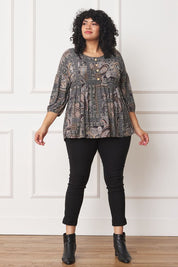 Women's Plus Button Accent Paisley Top