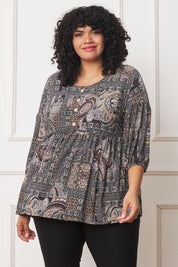 Women's Plus Button Accent Paisley Top