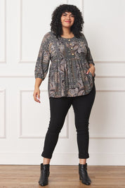 Women's Plus Button Accent Paisley Top