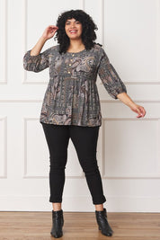 Women's Plus Button Accent Paisley Top