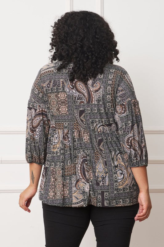 Women's Plus Button Accent Paisley Top