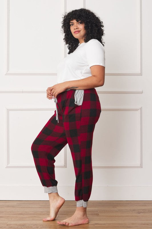 Plus Checkered Print Drawstring Jogger