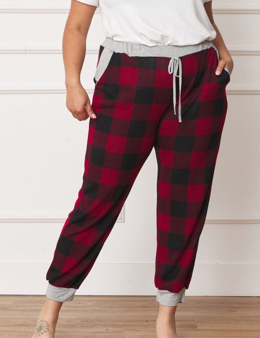 Plus Checkered Print Drawstring Jogger