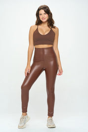 Women's High Waist PU Leather Corset Cincher Pants