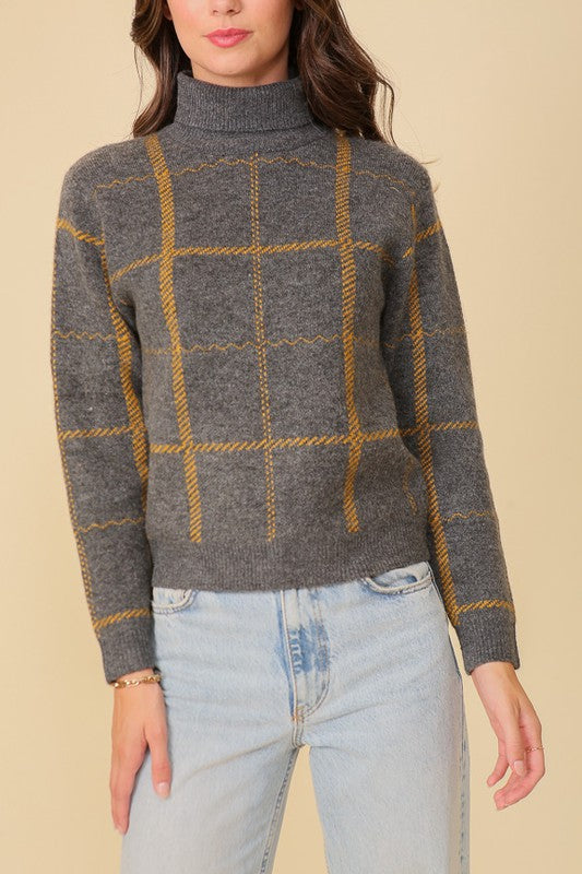 Plaid Turtle Neck Sweater