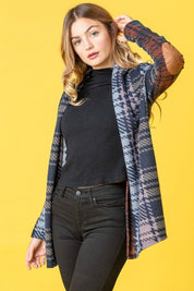 Women's Multi Color Plaid Elbow Patch Cardigan