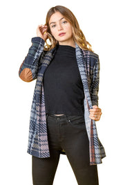 Women's Multi Color Plaid Elbow Patch Cardigan