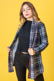 Women's Multi Color Plaid Elbow Patch Cardigan