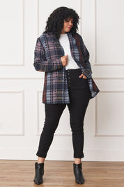 Women's Plus Multi-Color Plaid Elbow Patch Cardigan