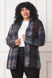 Women's Plus Multi-Color Plaid Elbow Patch Cardigan