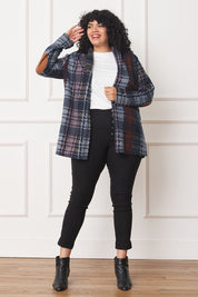 Women's Plus Multi-Color Plaid Elbow Patch Cardigan