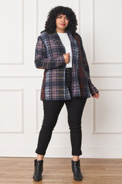 Women's Plus Multi-Color Plaid Elbow Patch Cardigan