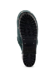 Women's Seaweed Green Suede Leather Block Heeled Clogs