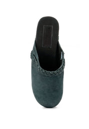 Women's Seaweed Green Suede Leather Block Heeled Clogs
