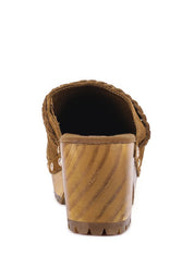 Women's Seaweed Green Suede Leather Block Heeled Clogs
