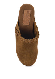 Women's Seaweed Green Suede Leather Block Heeled Clogs