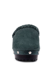 Women's Seaweed Green Suede Leather Block Heeled Clogs