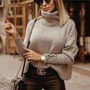 Women's Loose Fit Turtleneck Sweater with Button Details