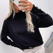 Women's Loose Fit Turtleneck Sweater with Button Details