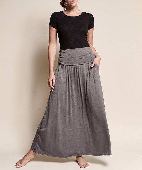 Women's Flared Bamboo Maxi Skirt with Pockets