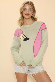 Women's Knit Flamingo Intarsia Sweater