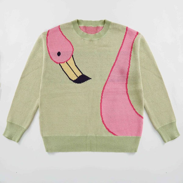 Women's Knit Flamingo Intarsia Sweater