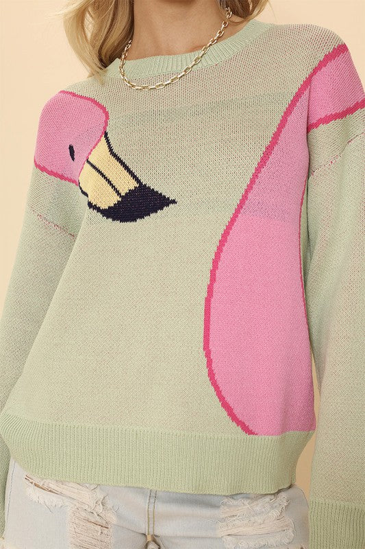 Women's Knit Flamingo Intarsia Sweater