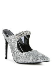 Women's Glitter Diamante High Heeled Party Sandals