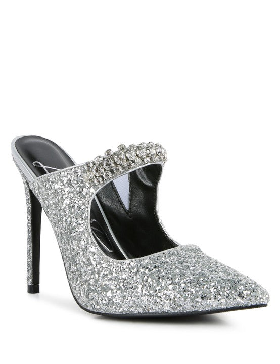 Women's Glitter Diamante High Heeled Party Sandals