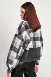 Women's Fleece Denim Plaid Jacket