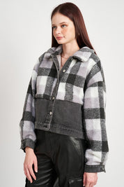 Women's Fleece Denim Plaid Jacket