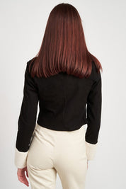 Women's Cropped Jacket with Contrasted Collar and Cuffs