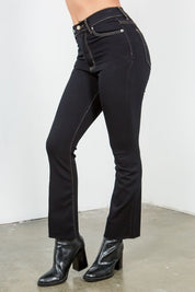 Women's High Rise Ankle Cropped Flare Jeans in Jet Black