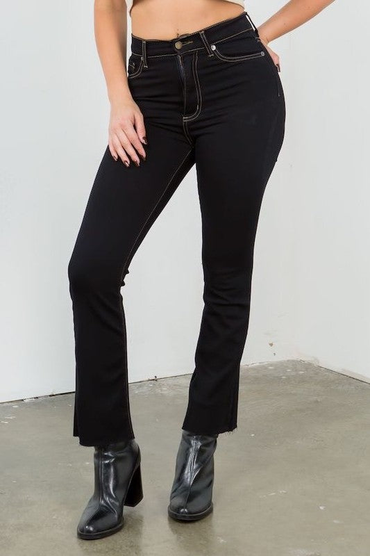 Women's High Rise Ankle Cropped Flare Jeans in Jet Black