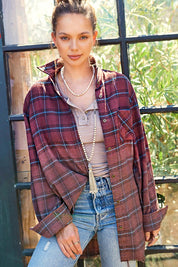 Women's Oversized Plaid Long Sleeve Button-Up Shirt