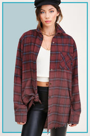 Women's Oversized Plaid Long Sleeve Button-Up Shirt