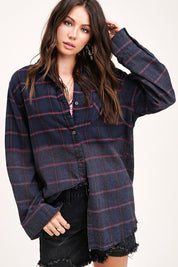 Women's Oversized Plaid Long Sleeve Button-Up Shirt