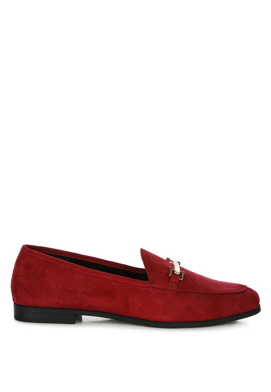 Women's Formal Faux Suede Slip-On Loafers with Metal Detail