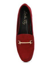 Women's Formal Faux Suede Slip-On Loafers with Metal Detail