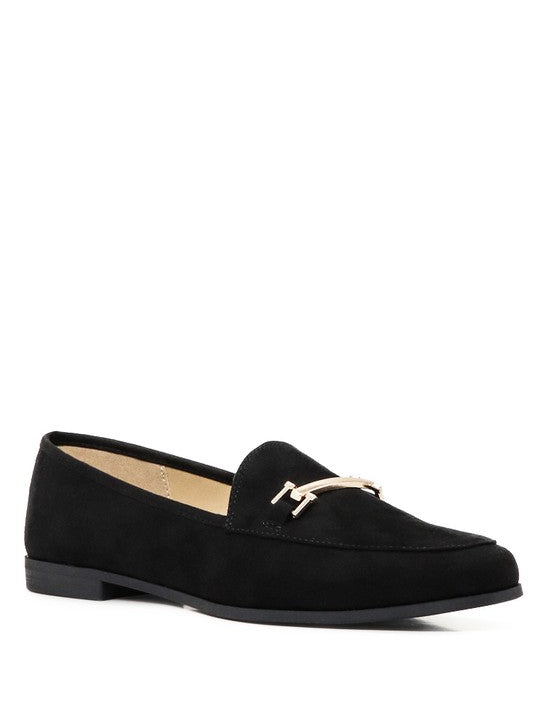 Women's Formal Faux Suede Slip-On Loafers with Metal Detail