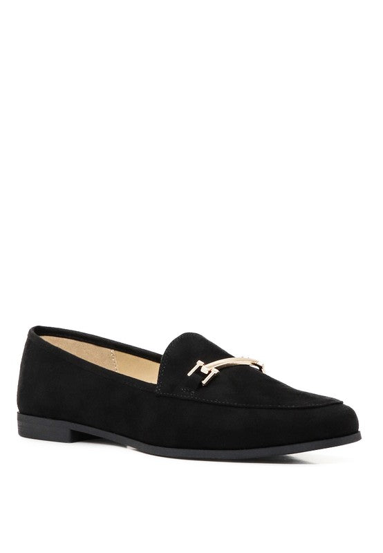 Women's Formal Faux Suede Slip-On Loafers with Metal Detail