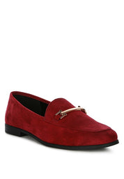 Women's Formal Faux Suede Slip-On Loafers with Metal Detail