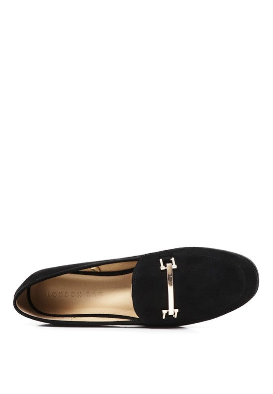 Women's Formal Faux Suede Slip-On Loafers with Metal Detail