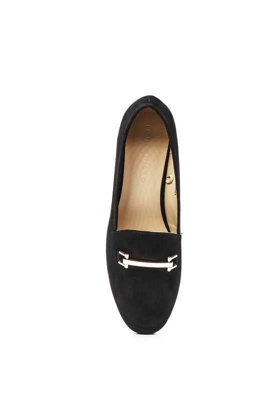 Women's Formal Faux Suede Slip-On Loafers with Metal Detail