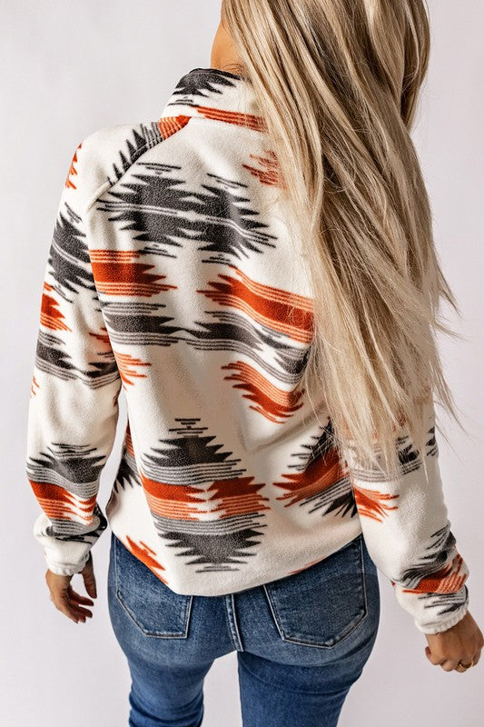 Women's Western Aztec Snap Button Fleece Jacket