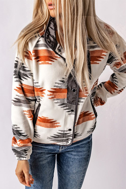 Women's Western Aztec Snap Button Fleece Jacket