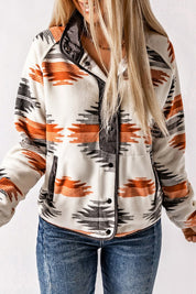 Women's Western Aztec Snap Button Fleece Jacket