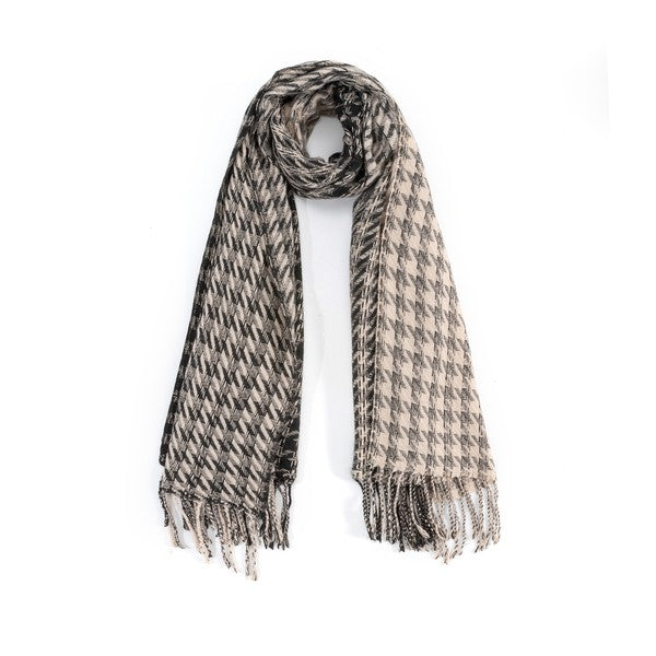 Unisex Houndstooth Two-Toned Fringed Scarf