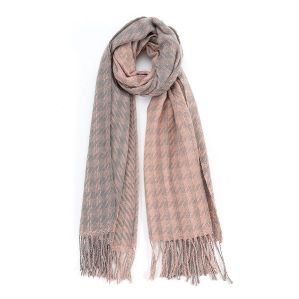 Unisex Houndstooth Two-Toned Fringed Scarf